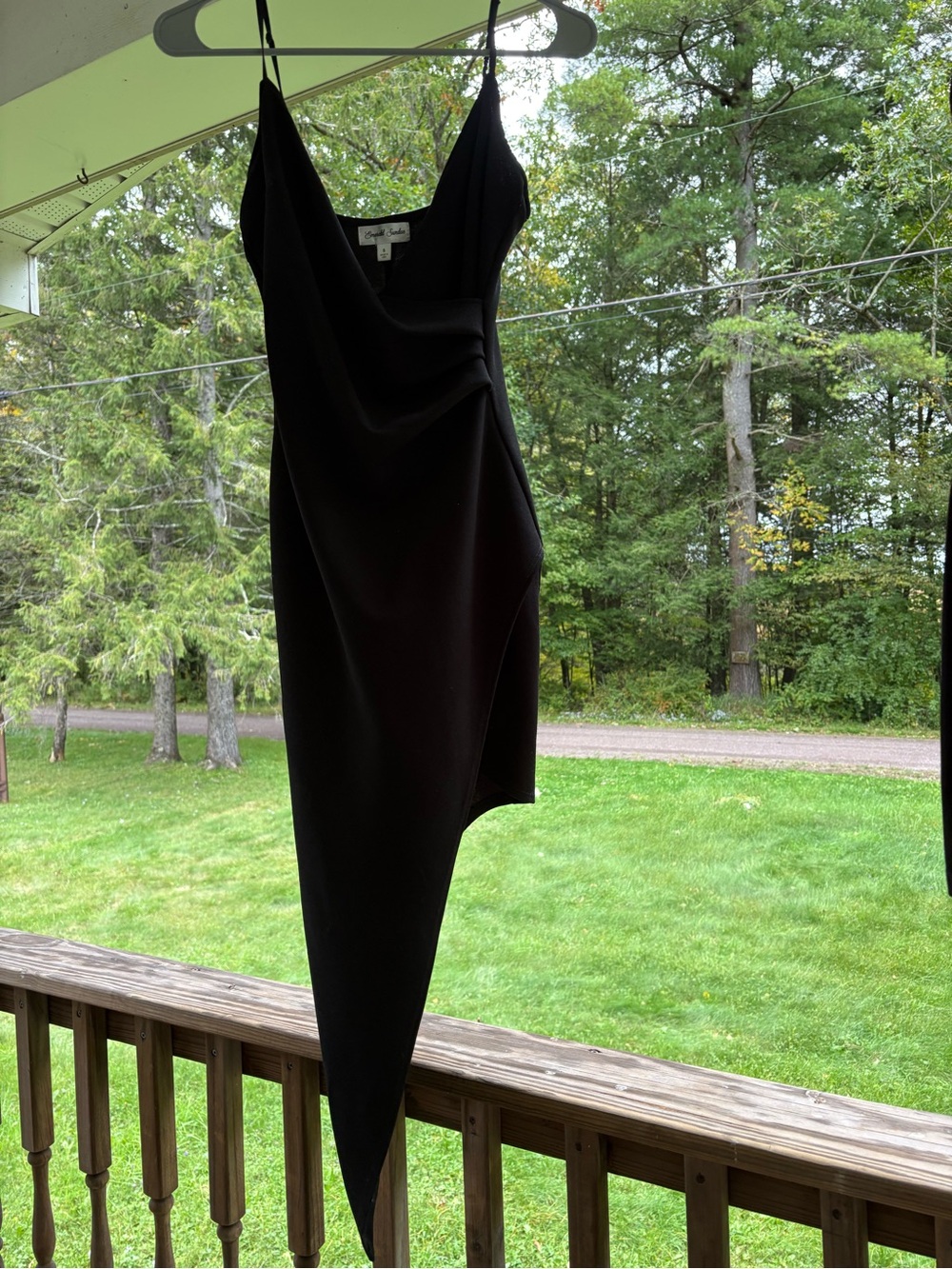 Emerald Sundae Black Asymmetrical Slip Dress